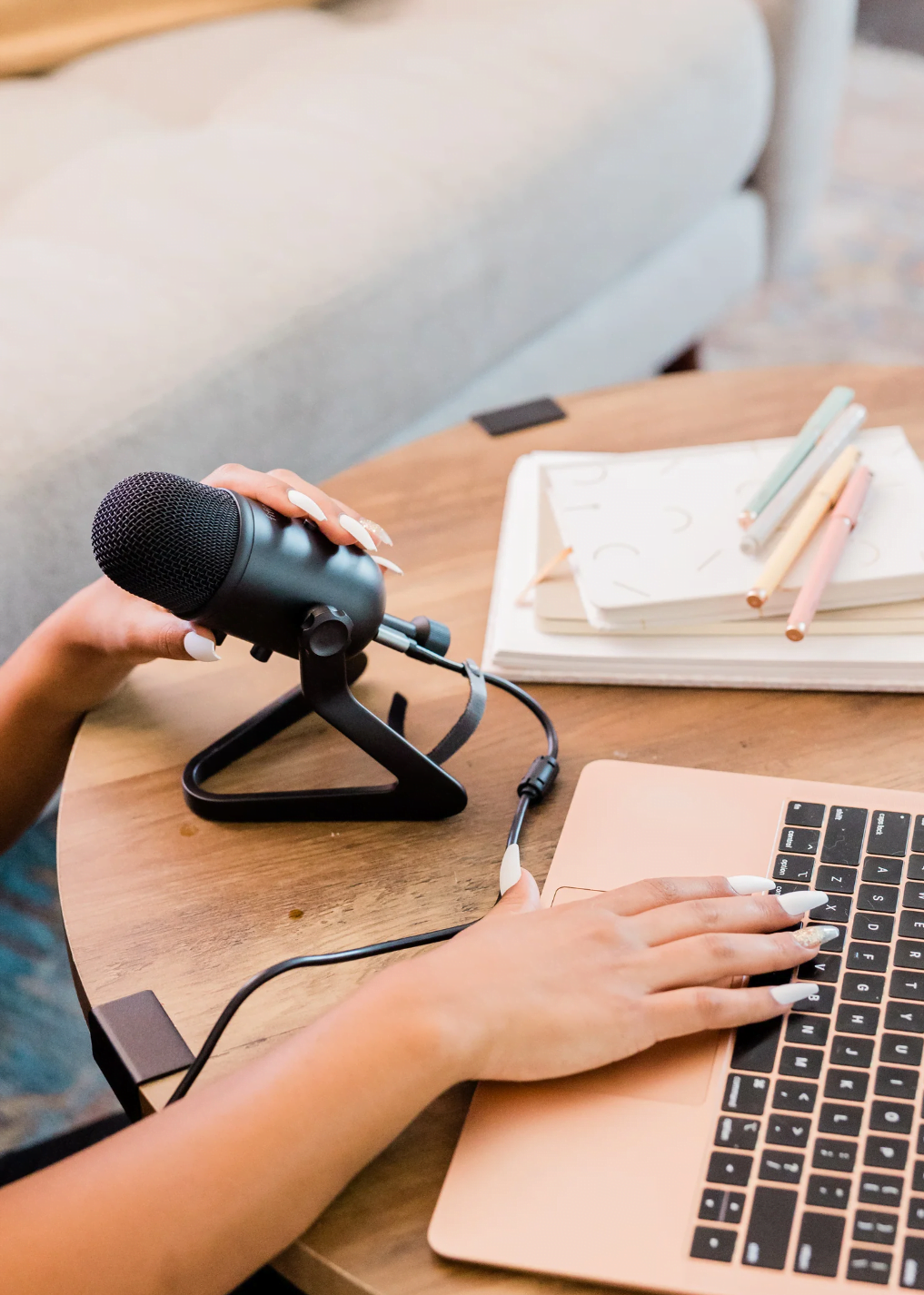 Podcast set up for postpartum