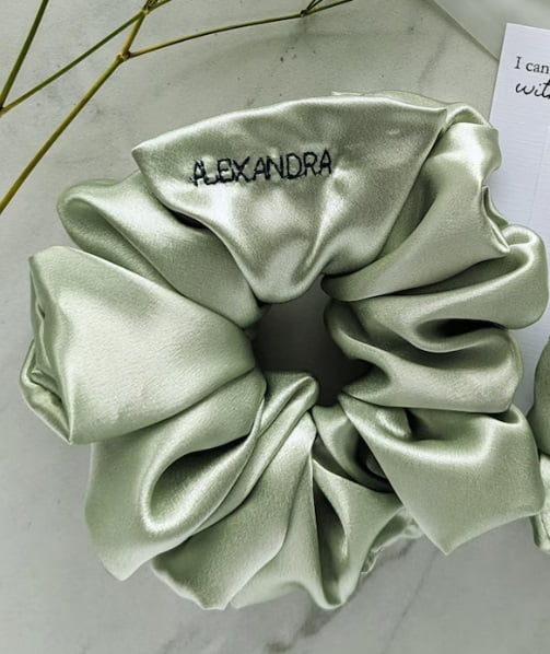 Embroidered scrunchie for breastfeeding